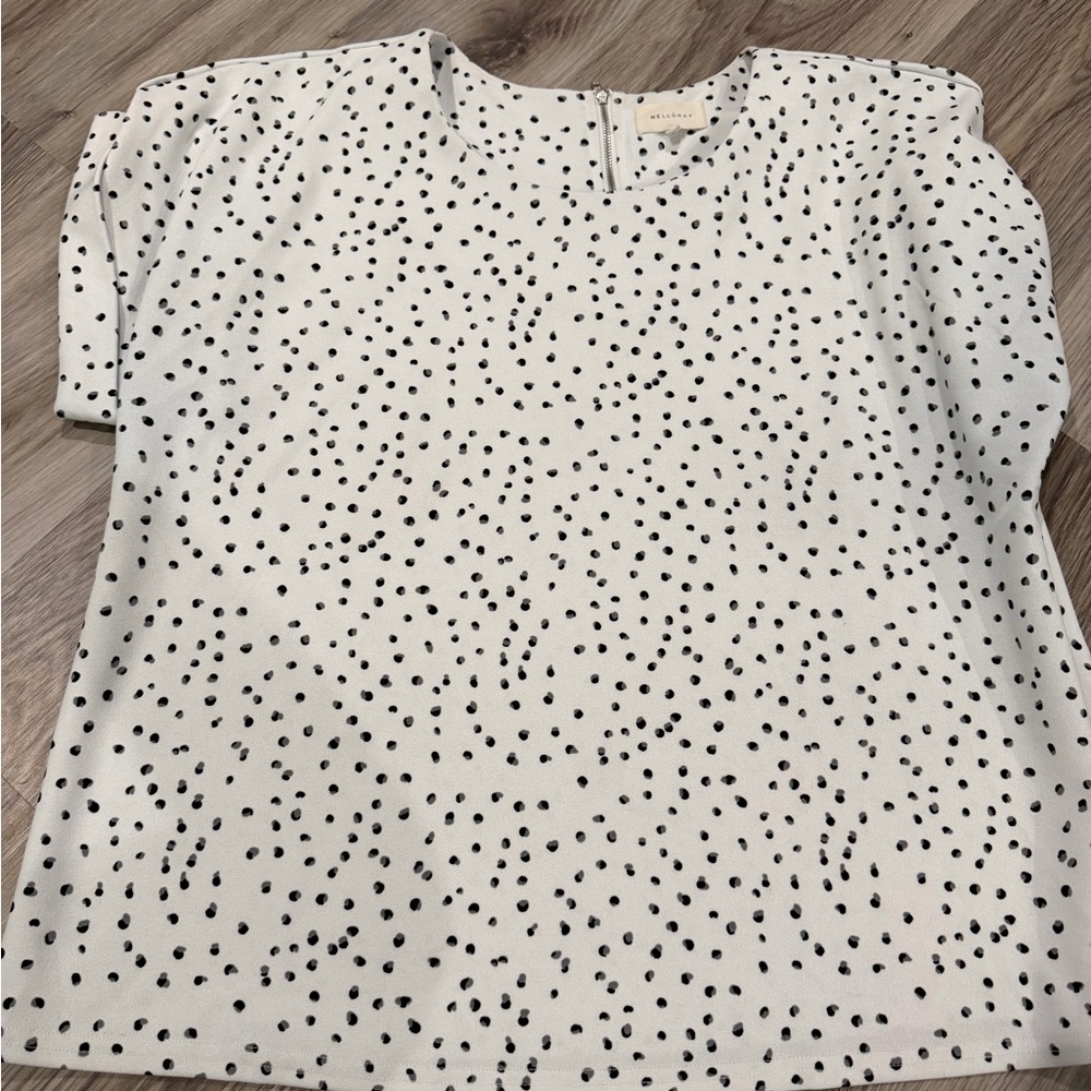 Polka Dot Short Sleeve Women's Top - White/Black